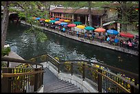Staircase and colorful umbrellas, Riverwalk. San Antonio, Texas, USA ( color)
