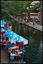 Restaurant tables under Texas flag umbrellas. San Antonio, Texas, USA ( color)