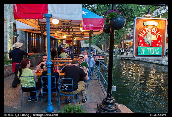 Republic of Texas restaurant on Riverwalk. San Antonio, Texas, USA (color)