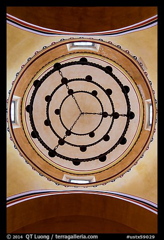 Looking up ceiling in Mission Concepcion Church. San Antonio, Texas, USA (color)