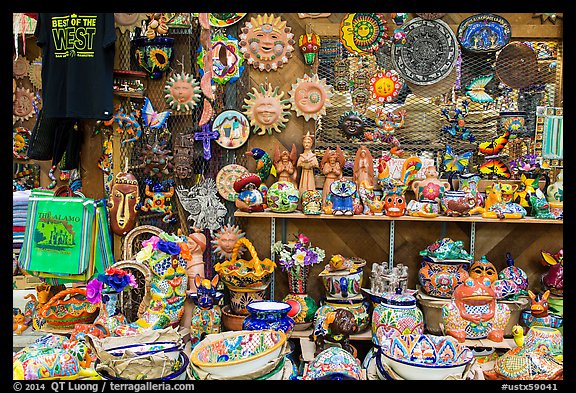 Handicrafts from Mexico for sale, Market Square. San Antonio, Texas, USA (color)
