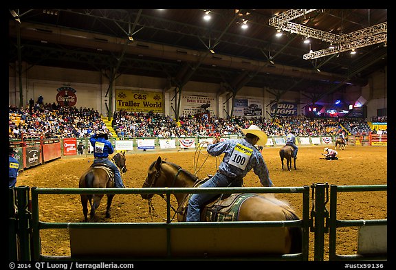 Indoor Rodeo, Cowtown coliseum. Fort Worth, Texas, USA (color)