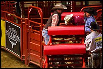 Men and gates, Stokyards Rodeo. Fort Worth, Texas, USA ( color)