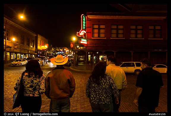 Fort Worth Stockyards at night. Fort Worth, Texas, USA (color)