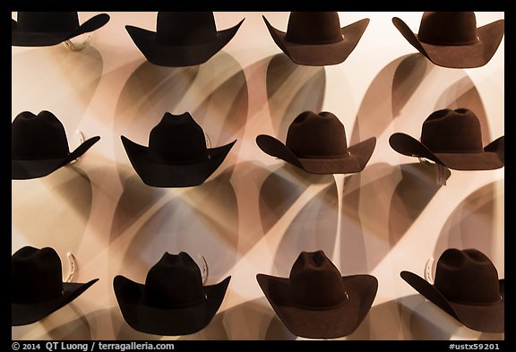 Cowboy hats and shadows. Fort Worth, Texas, USA (color)
