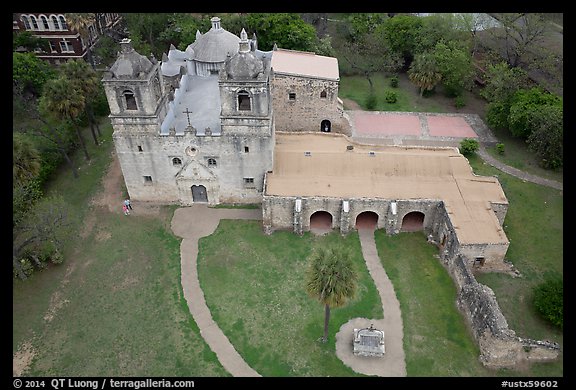 Aerial view of Mission Concepcion. San Antonio, Texas, USA