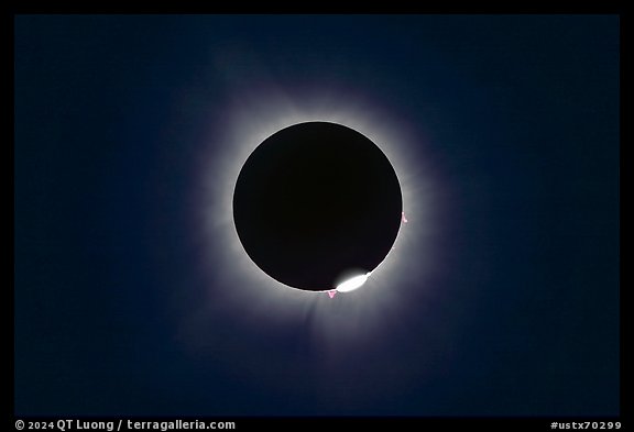 Diamond ring and protuberances,  April 8 2024 total eclipse. Waco Mammoth National Monument, Texas, USA (color)