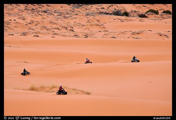 Four-wheelers on dunes, Coral pink sand dunes State Park. Utah, USA
