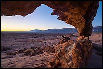 Span of Sunset Arch framing Navajo Mountain, sunrise. Grand Staircase Escalante National Monument, Utah, USA ( color)