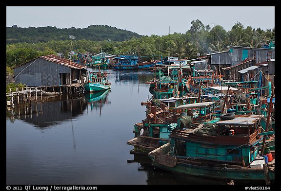 River lined up with fishing boats. Phu Quoc Island, Vietnam (color)