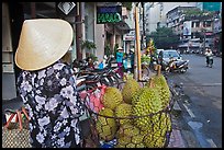 Durians for sale on street. Ho Chi Minh City, Vietnam (color)