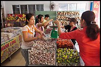 Women weighting coconut candy in retail store. Ben Tre, Vietnam ( color)