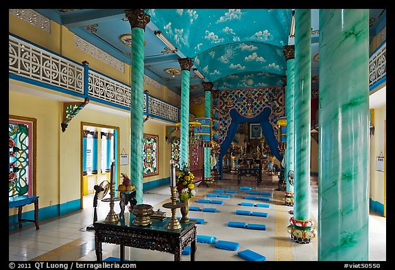 Main ceremonial room, Saigon Caodai temple, district 5. Ho Chi Minh City, Vietnam (color)