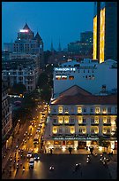 Hotel Continental, streets, and Basilica at night. Ho Chi Minh City, Vietnam