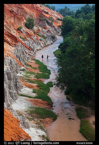 Fairy Stream and two hikers from above. Mui Ne, Vietnam (color)