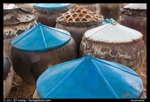 Amphorae for storage of traditional Vietnamese fish sauce Nuoc Mam. Mui Ne, Vietnam (color)