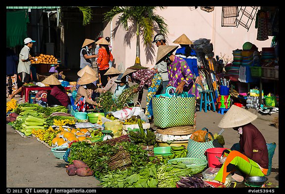 Vegetables for sale at market, Cai Rang. Can Tho, Vietnam (color)