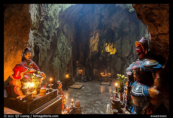 Guardian deities at the entrance of Huyen Khong cave. Da Nang, Vietnam (color)