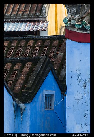Roofs and blue walls detail. Hoi An, Vietnam (color)
