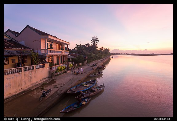 Sunrise over river and waterfront houses. Hoi An, Vietnam