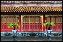 Facade with red and golden doors, imperial citadel. Hue, Vietnam (color)