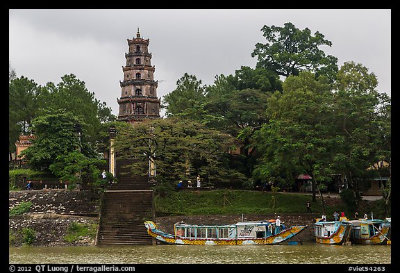 Phuoc Duyen Tower seen from river. Hue, Vietnam