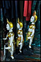 Puppets and clothing worn by water puppeters, Thang Long Theatre. Hanoi, Vietnam (color)