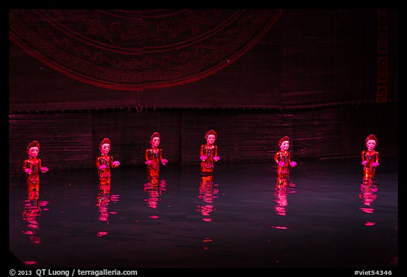 Water puppets (6 characters with lotus), Thang Long Theatre. Hanoi, Vietnam (color)