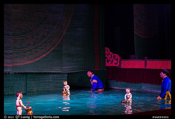 Water puppets and puppeters, Thang Long Theatre. Hanoi, Vietnam (color)