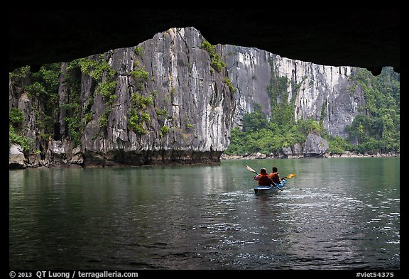 Kayaking out of Luon Cave. Halong Bay, Vietnam