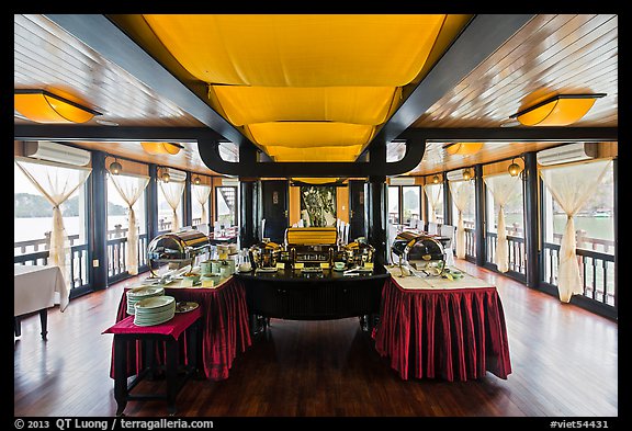 Tour boat dining room. Halong Bay, Vietnam (color)
