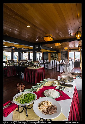 Pho buffet in tour boat dining room. Halong Bay, Vietnam