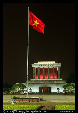 Vietnamese flag flying in front of Ho Chi Minh Mausoleum. Hanoi, Vietnam (color)
