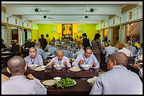 Monks and nuns having diner, An Quang Pagoda, district 10. Ho Chi Minh City, Vietnam (color)