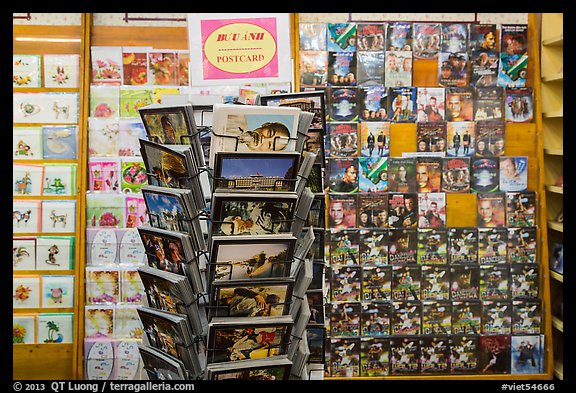 Postcard rack. Ho Chi Minh City, Vietnam