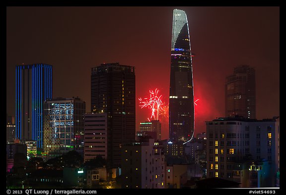 New Year fireworks. Ho Chi Minh City, Vietnam (color)