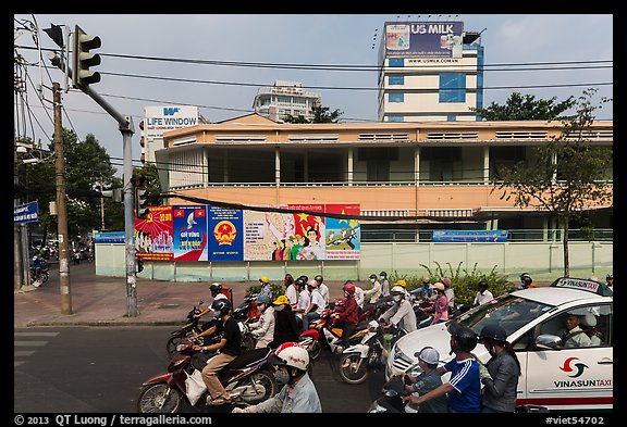 Traffic waiting at intersection. Ho Chi Minh City, Vietnam