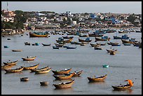 Fishing boats and village. Mui Ne, Vietnam (color)
