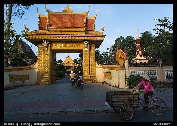 Khmer-style Ong Met Pagoda seen from street. Tra Vinh, Vietnam