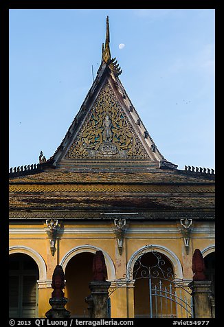 Roof detail and moon, Ong Met Pagoda. Tra Vinh, Vietnam (color)