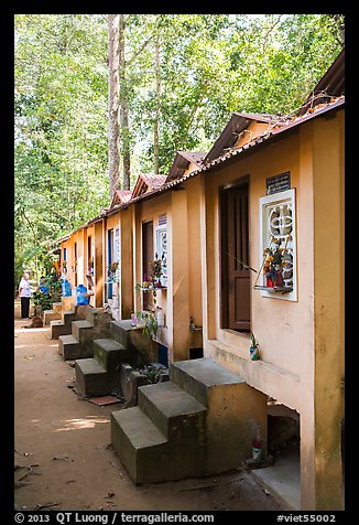 Row of retreat huts, Hang Pagoda. Tra Vinh, Vietnam (color)