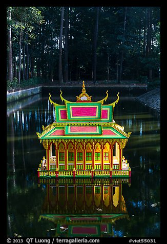 Spirit house on small pond. Tra Vinh, Vietnam (color)