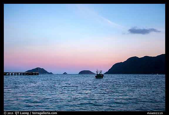 Boats and Con Son Bay at sunset. Con Dao Islands, Vietnam (color)