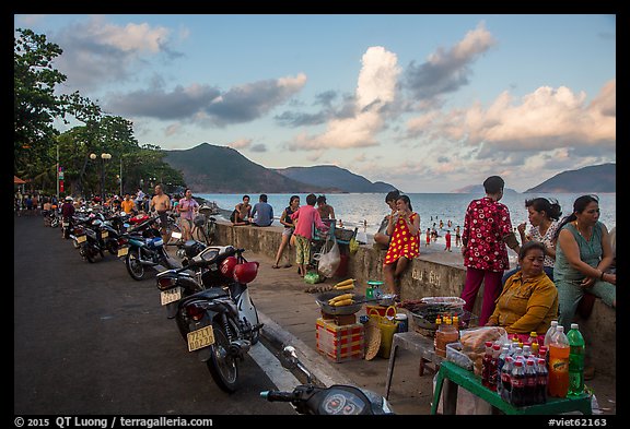 Food vendors on seafront promenade, Con Son. Con Dao Islands, Vietnam (color)