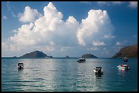 Boats, islets, and clouds, Con Son Bay. Con Dao Islands, Vietnam ( color)