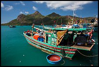 Wooden fishing boats in Ben Dam harbor. Con Dao Islands, Vietnam ( color)
