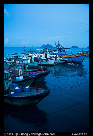 Fishing boats at dusk, Con Son. Con Dao Islands, Vietnam (color)