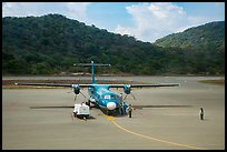 Turboprop plane and airport. Con Dao Islands, Vietnam ( color)