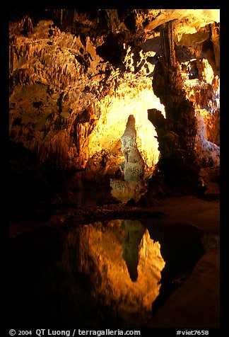 Cave formations reflected in a pond, lower cave, Phong Nha Cave. Vietnam