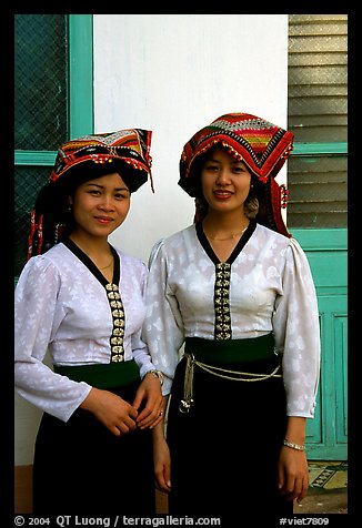 Two thai women in traditional dress, Son La. Northwest Vietnam